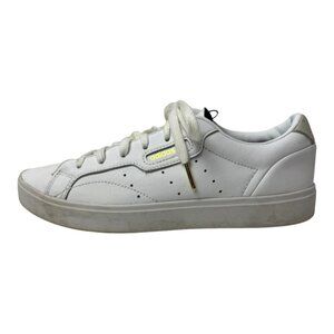 Adidas Shoes Women 8 White Leather Lace Up Gold Logo‎ Sleek Fashion Sneakers